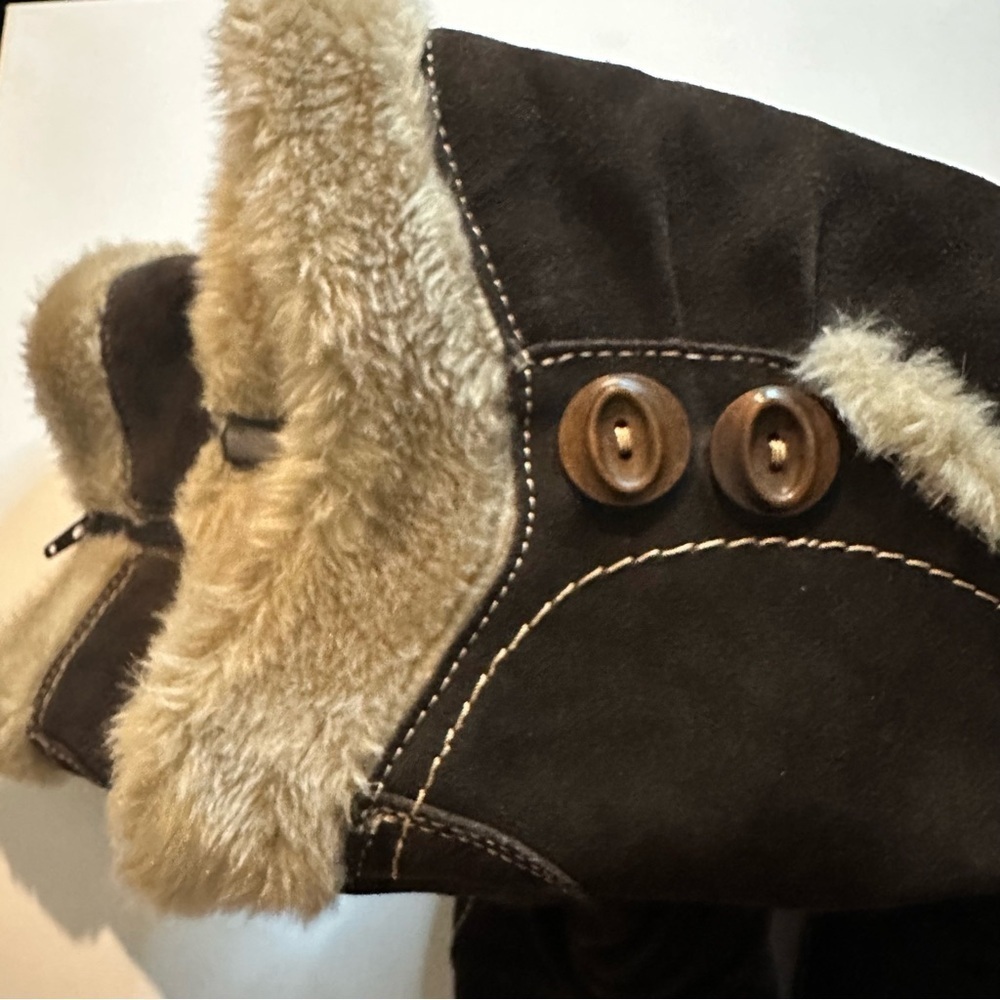 G.H. Bass Otto Suede Snow Boots Women’s 8 Brown Faux Fur Mid Calf Winter - Picture 5 of 13